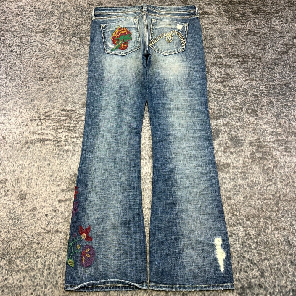 Mavi Jeans Low Rise Bootcut Womens 30 (32x32) Blue Embroidered Flowers Y2K